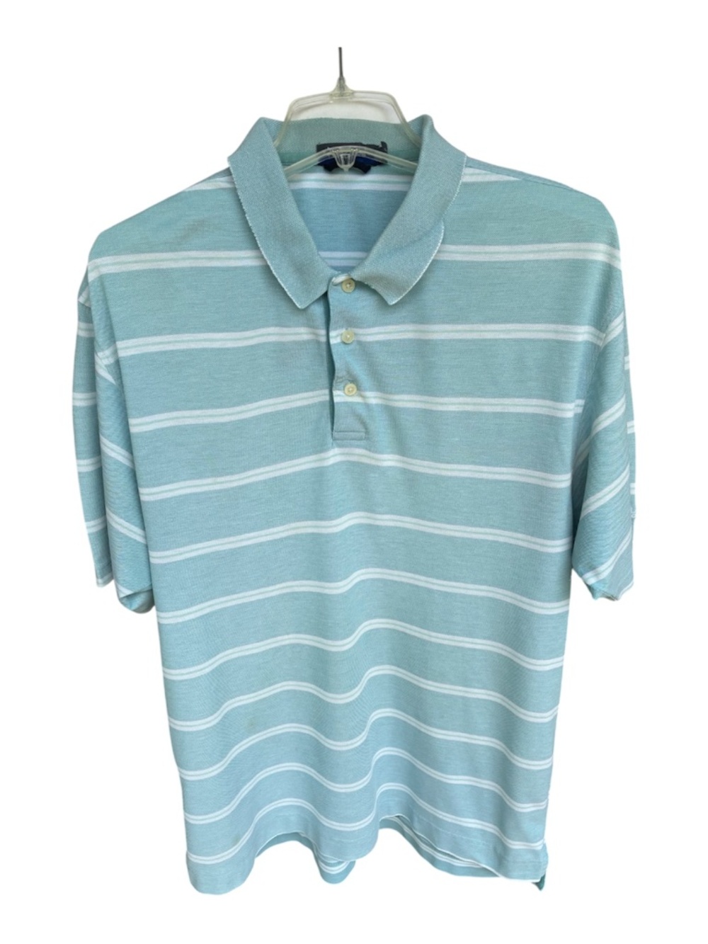 Men's Nautica Light Blue Striped Polo Golf Shirt-Size XL
